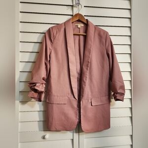 Pink Mauve Blazer with Scrunched Ruched Sleeves Small